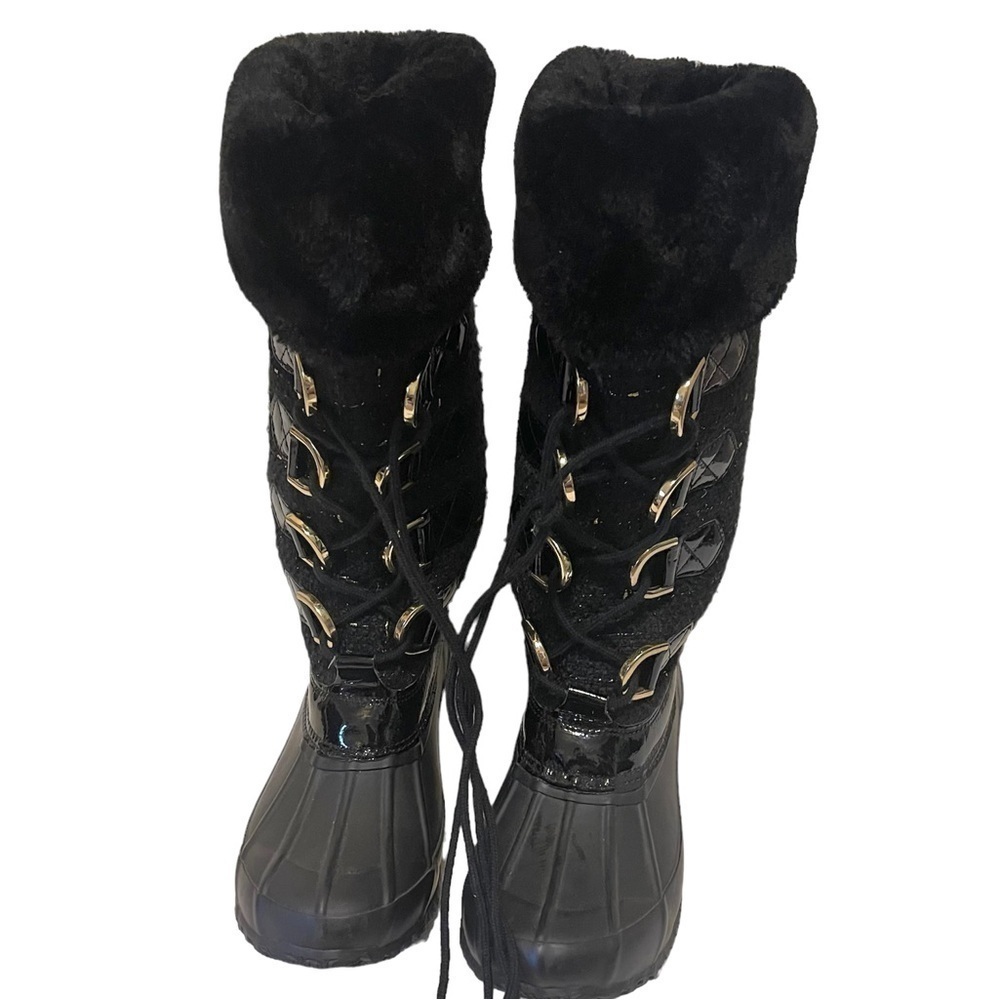 INC International Concepts Lorinah Black Tweed Fur Lined Winter Boots - Picture 2 of 6